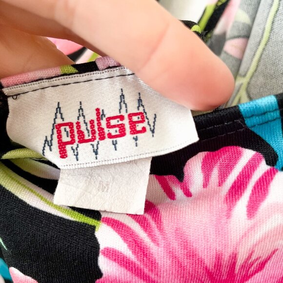 Vintage Y2K Tropical Floral Halter Midi Dress Handkerchief Hem, Sz Medium - Picture 4 of 10